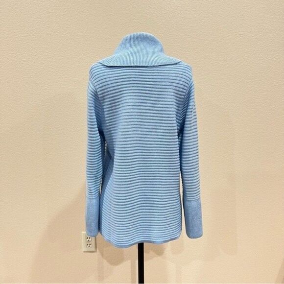 Calvin Klein Blue Ribbed Metallic Cowl Neck Sweater Size Medium - Picture 4 of 11